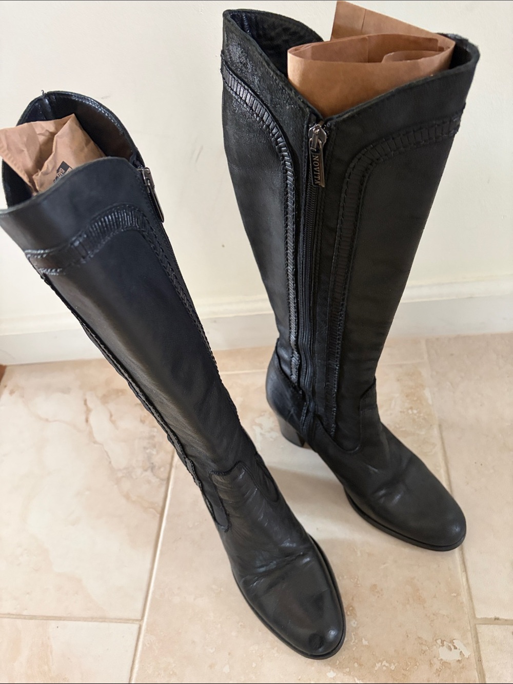 Novita Black Leather Knee-High Women's Boots Size 35 Made In Italy